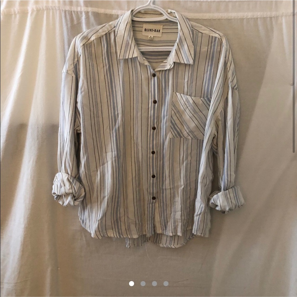 Flowy blue and white striped long sleeve button up